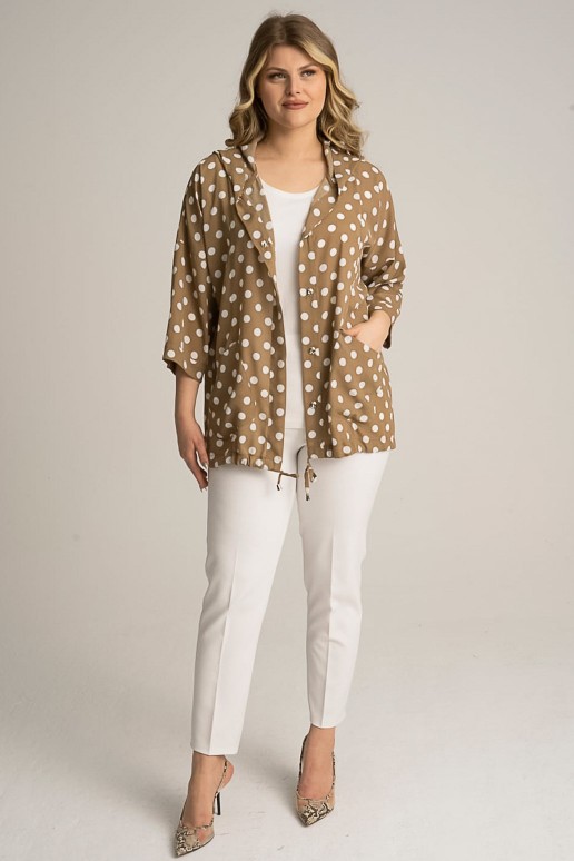 Luxurious beige plus size jacket with white dots