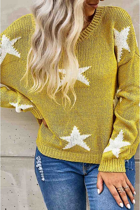 Mustard color plus size sweater with star print