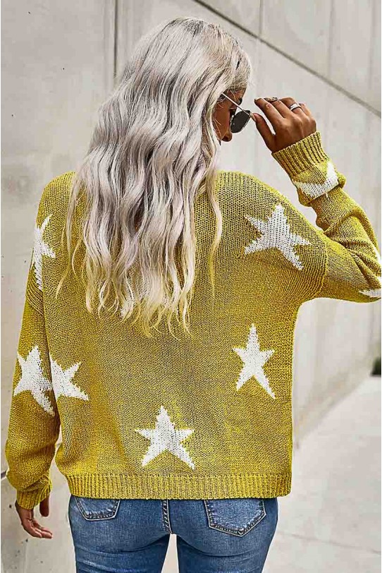Mustard color plus size sweater with star print