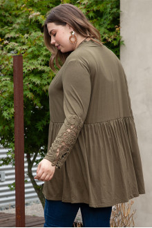 Plus size cardigan with openwork embroidery on the sleeves