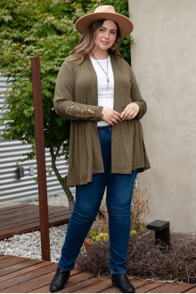 Plus size cardigan with openwork embroidery on the sleeves