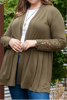 Plus size cardigan with openwork embroidery on the sleeves