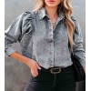 Vintage denim plus size shirt-jacket with puff sleeves in gray