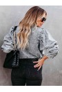Vintage denim plus size shirt-jacket with puff sleeves in gray