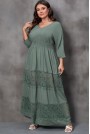 Long plus size dress with lace bands in olive