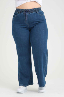 Clean plus size jeans with wide legs and an elasticated waist with ties