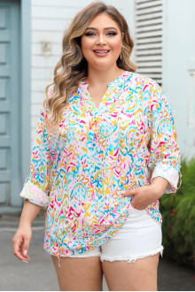 Multicolored plus size blouse with roll-up sleeves