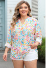 Многоцветна макси блуза с навиващи се ръкави