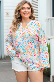 Multicolored plus size blouse with roll-up sleeves