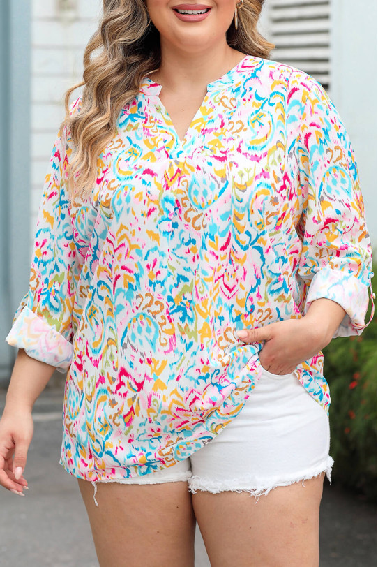 Многоцветна макси блуза с навиващи се ръкави