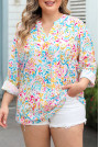 Multicolored plus size blouse with roll-up sleeves