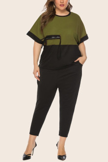 Black and olive plus size pants and blouse set