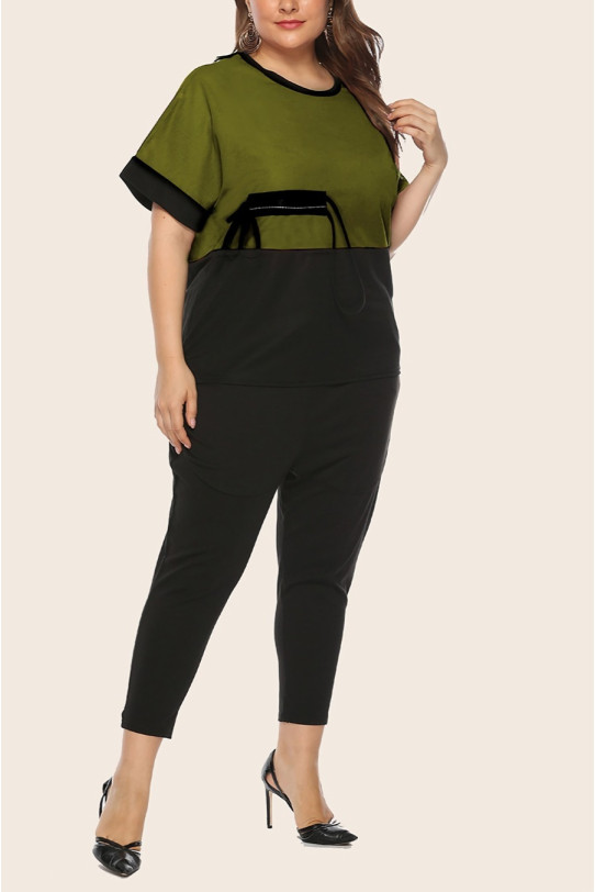 Black and olive plus size pants and blouse set