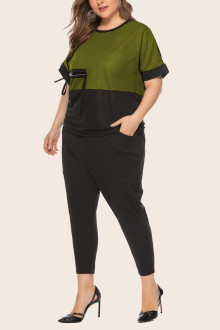 Black and olive plus size pants and blouse set