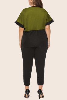 Black and olive plus size pants and blouse set