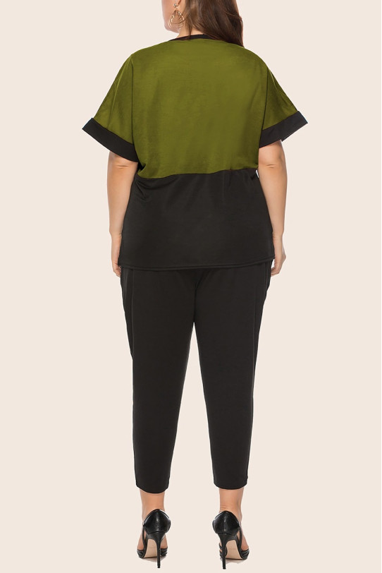 Black and olive plus size pants and blouse set