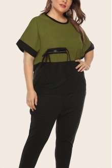 Black and olive plus size pants and blouse set