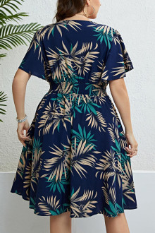 Cut out palm leaf plus size dress