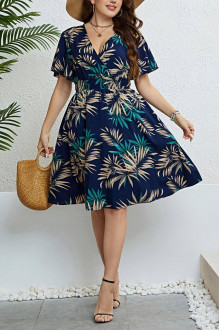 Cut out palm leaf plus size dress