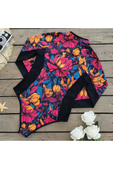 Long Sleeve Floral Print One Piece Swimsuit