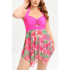 Pink plus size tankini swimsuit with floral top and shorts