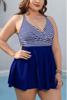 Elegant blue tankini swimsuit with nautical print