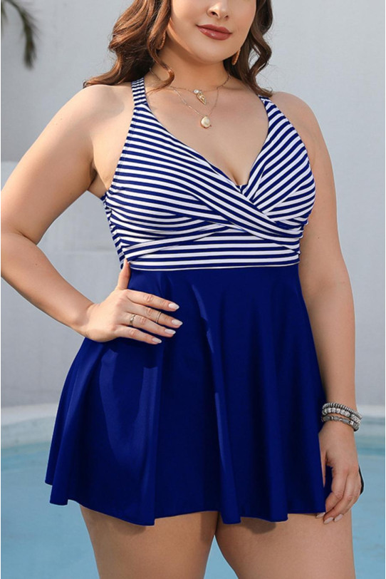 Elegant blue tankini swimsuit with nautical print