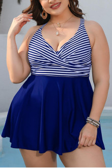 Elegant blue tankini swimsuit with nautical print