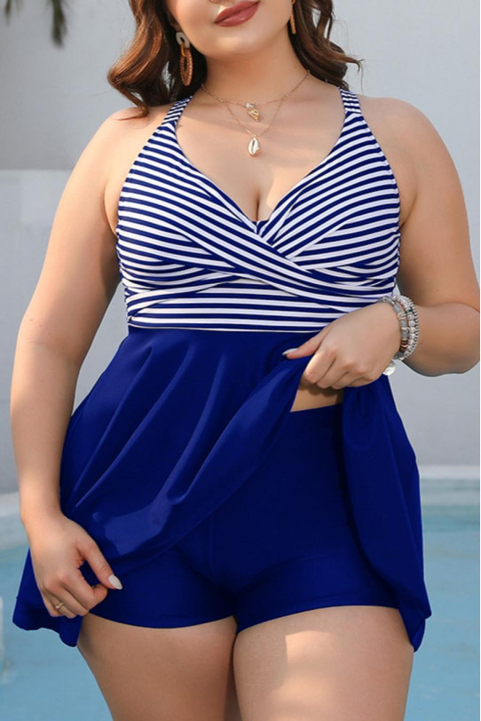 Elegant blue tankini swimsuit with nautical print