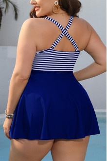 Elegant blue tankini swimsuit with nautical print