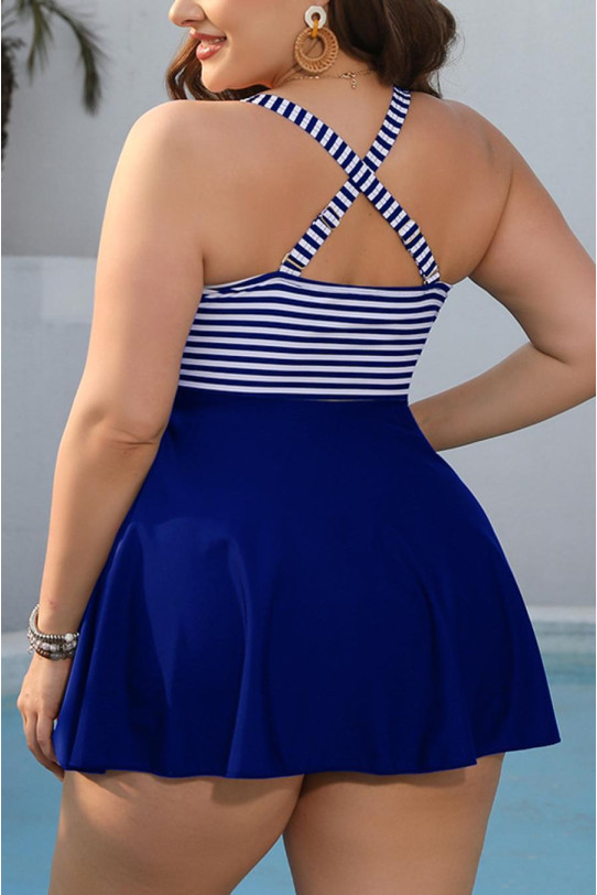 Elegant blue tankini swimsuit with nautical print