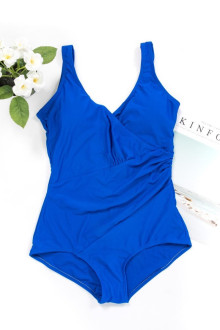 Shapewear one piece swimsuit with diagonal sets in royal blue