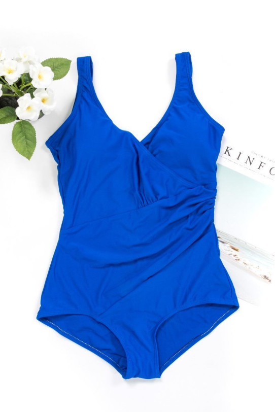 Shapewear one piece swimsuit with diagonal sets in royal blue