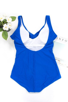 Shapewear one piece swimsuit with diagonal sets in royal blue