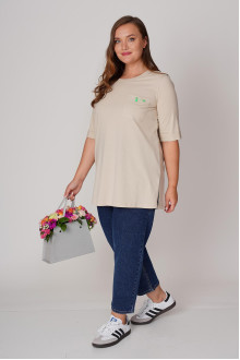 Cotton beige plus size blouse with pocket