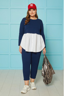 Stylish set of dark blue blouse and trousers