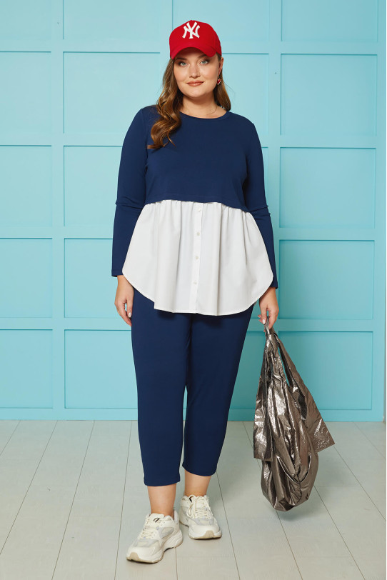 Stylish set of dark blue blouse and trousers