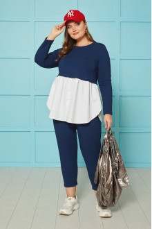 Stylish set of dark blue blouse and trousers