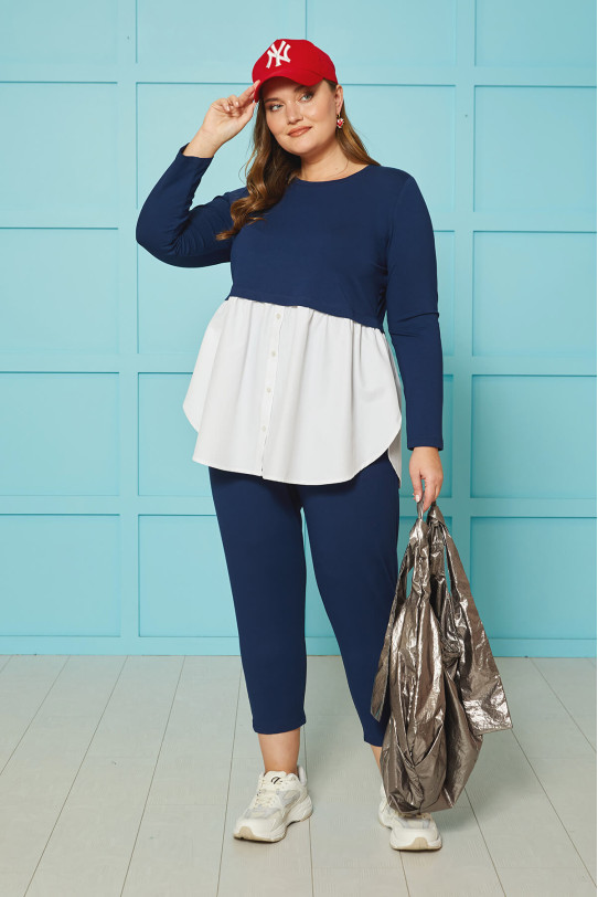 Stylish set of dark blue blouse and trousers