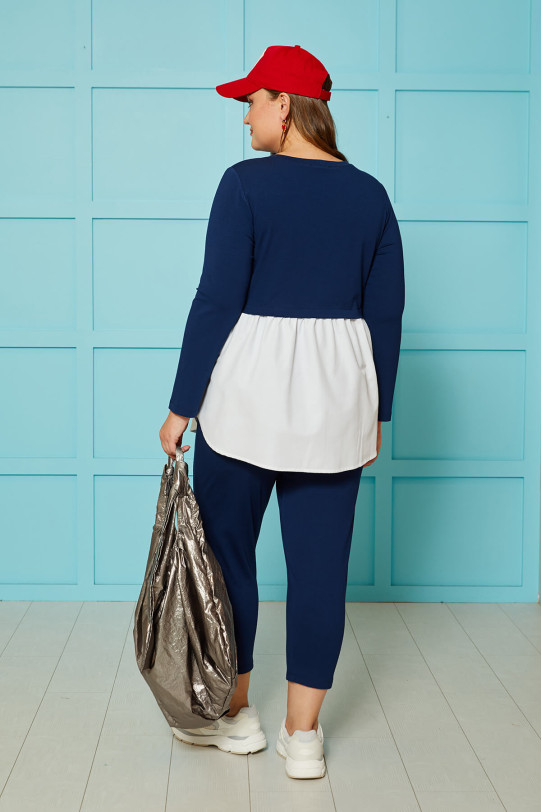 Stylish set of dark blue blouse and trousers