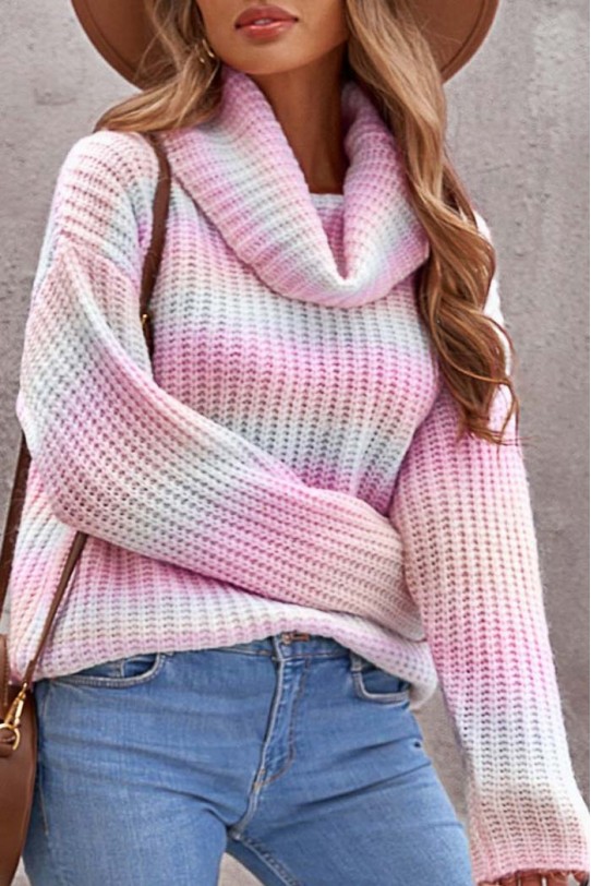 Макси пуловер с омбре ефект светли цветове