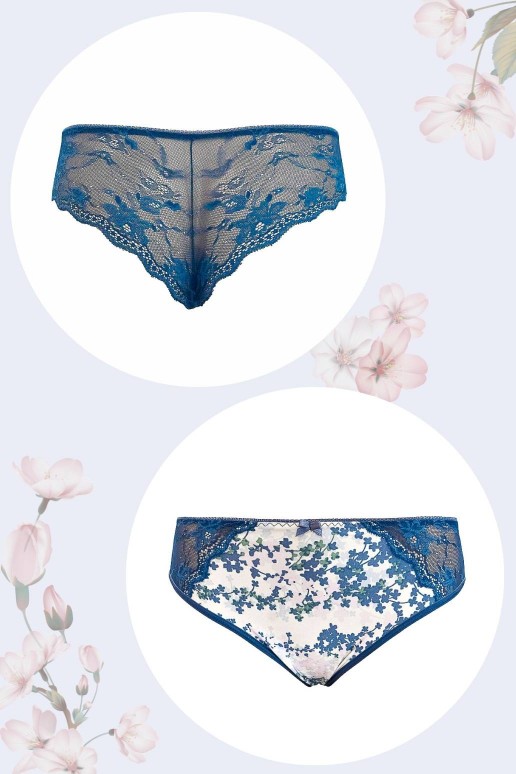 Luxury Brazilian with blue lace and microfiber with floral print