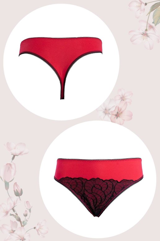 Red women's thongs with black lace