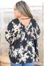 Черна свободна макси блуза с флорален принт