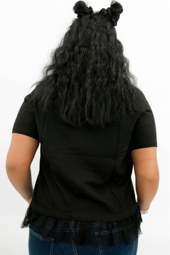 Черна макси блузка с тюл и принт с еднорог