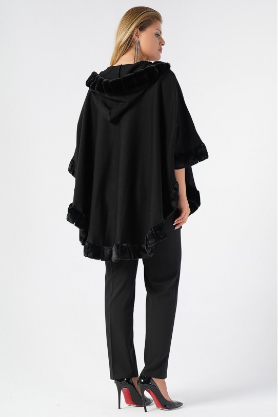 Elegant black maxi coat with hood