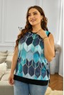 Summer plus size sleeveless blouse in turquoise shades