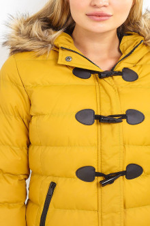 Plus size winter down jacket with a hood in yellow