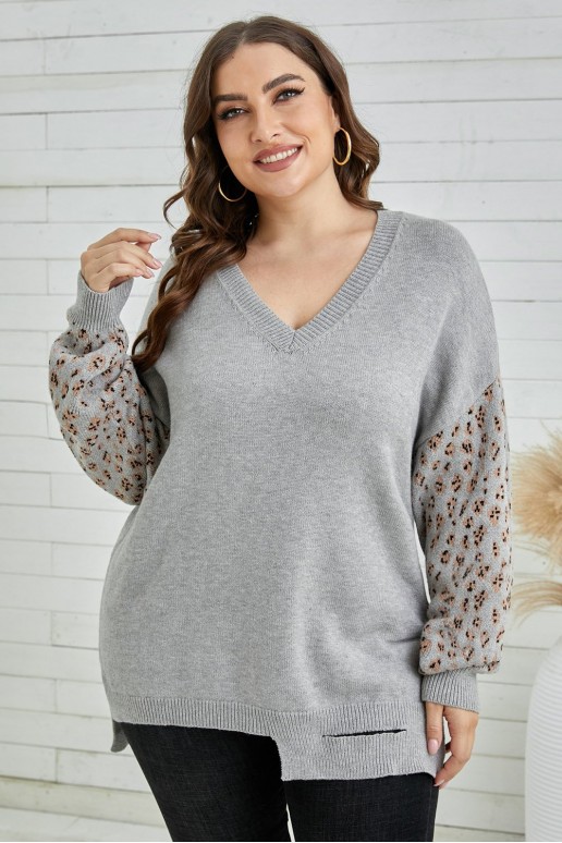 Modern V-neck plus size sweater in gray