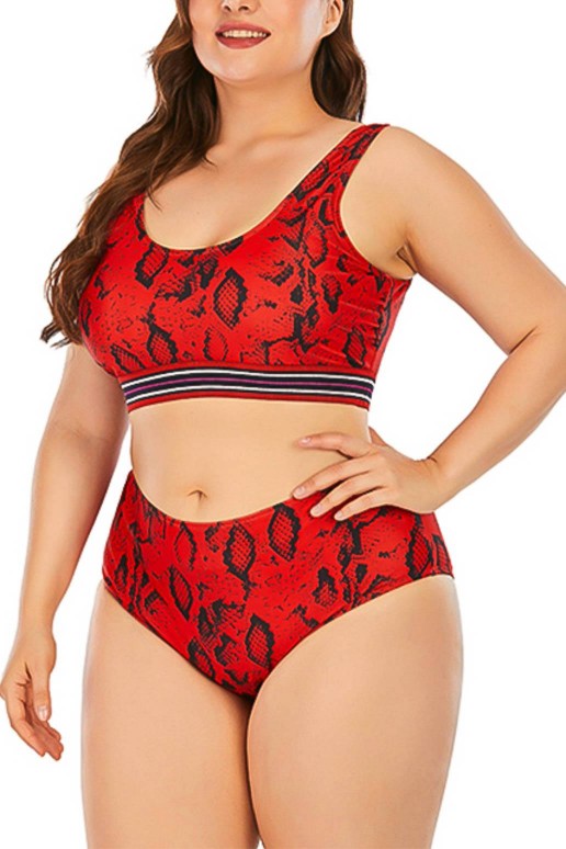 Spectacular maxi swimsuit halves in red-snake print